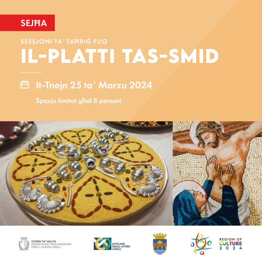 Date: Monday, March 25
Location: Birkirkara

Join us for a unique experience! In connection with Holy Week, we are organizing a special workshop on handcrafted semolina plates, led by Mr. Pawlu Muscat.